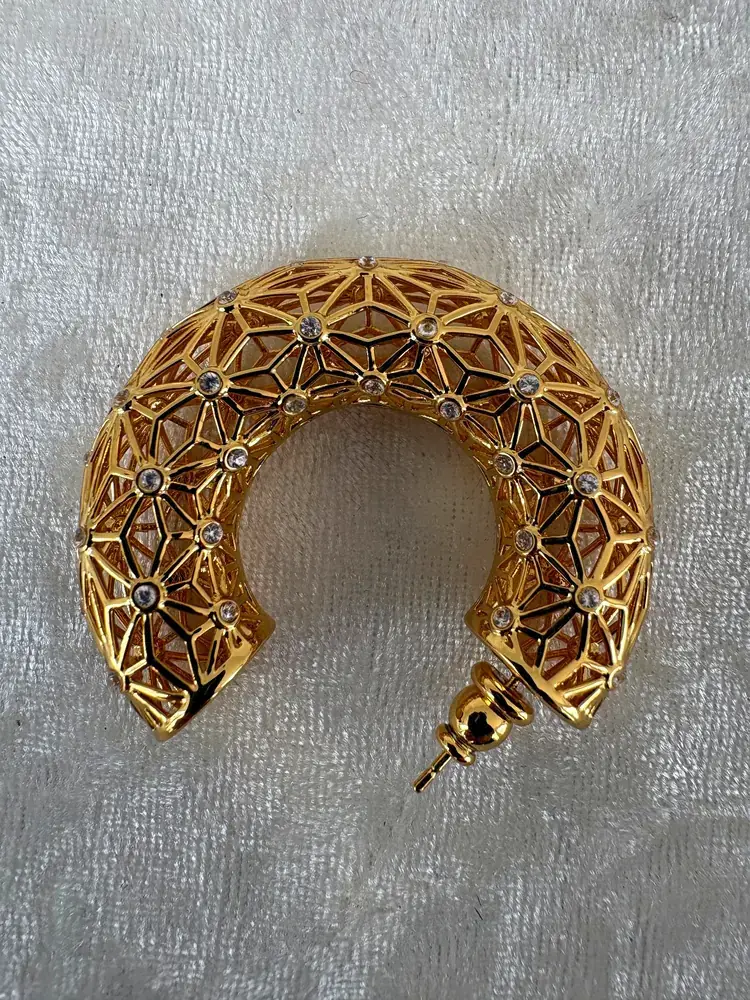 Gold PVD coated lattice crescent earring